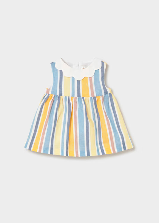 Vestido con lino rayas azul amarillo recién nacida