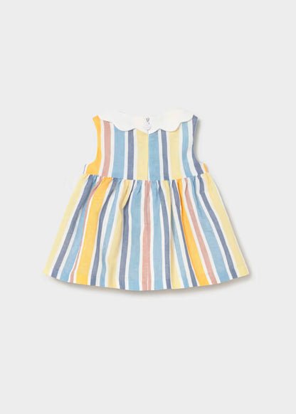 Vestido con lino rayas azul amarillo recién nacida