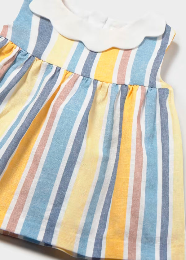 Vestido con lino rayas azul amarillo recién nacida
