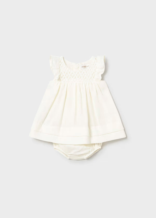 Vestido rizo color ceramica con cubrepañal recién nacida