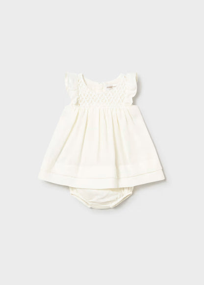 Vestido rizo color ceramica con cubrepañal recién nacida