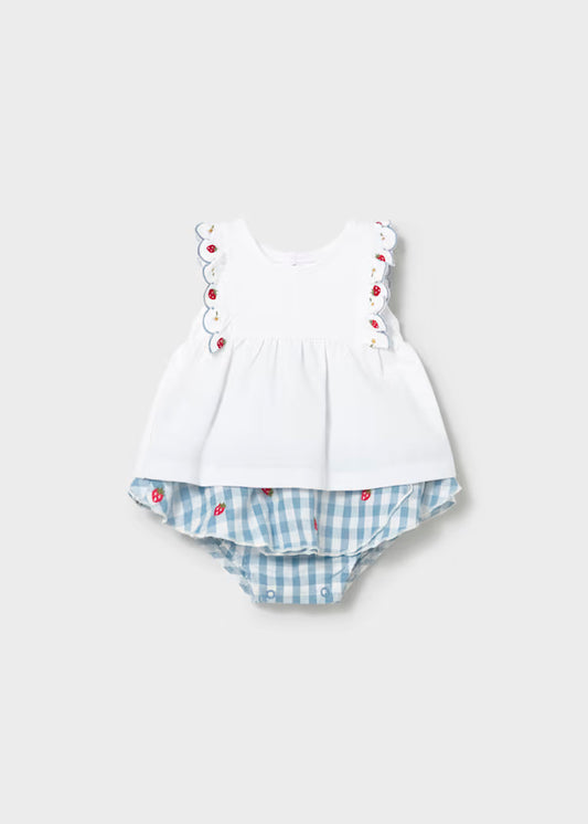 Conjunto falda cuadros y camiseta recién nacida