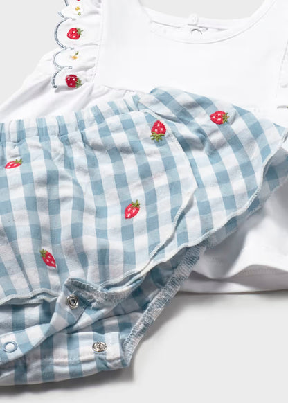 Conjunto falda cuadros y camiseta recién nacida