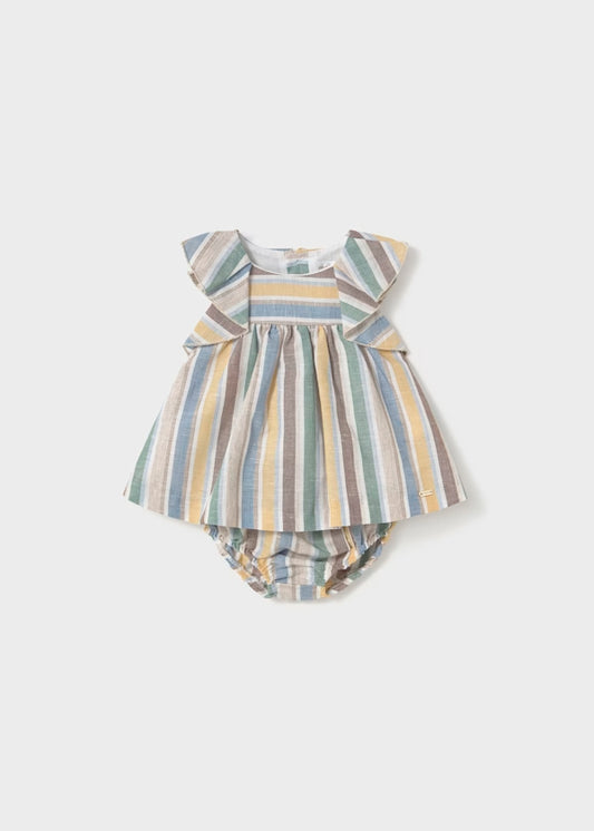 Vestido con cubrepañal rayas lino
