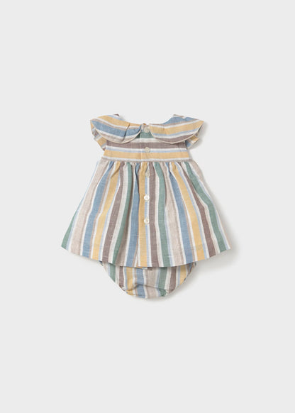 Vestido con cubrepañal rayas lino