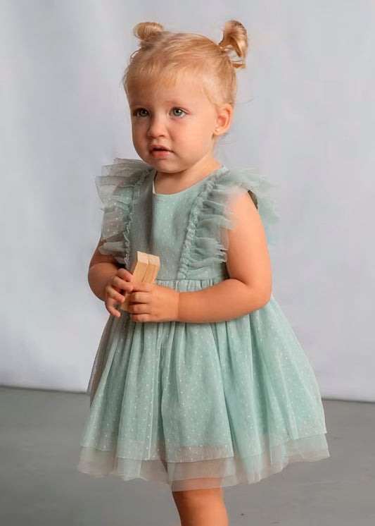 Vestido tul con diadema verde lago