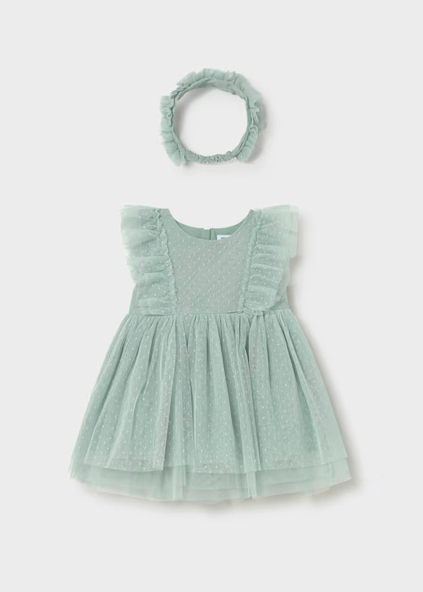 Vestido tul con diadema verde lago