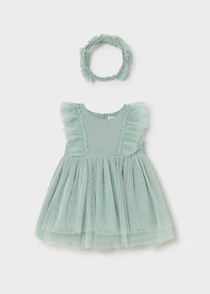 Vestido tul con diadema verde lago