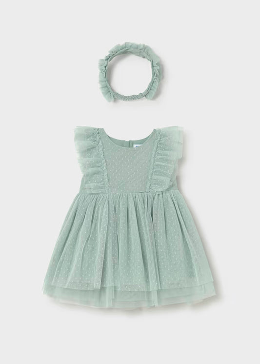 Vestido tul con diadema verde lago