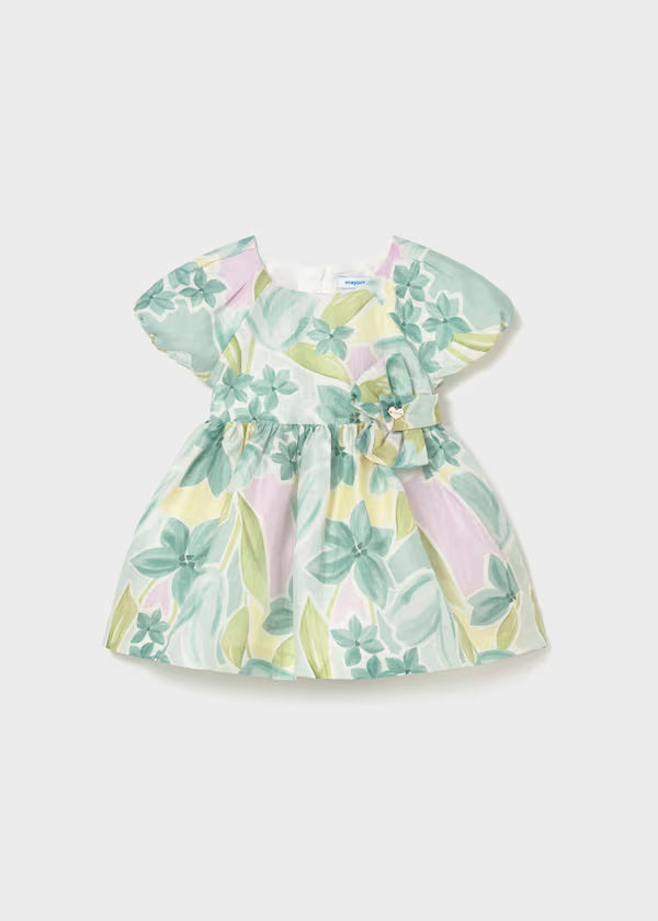 Vestido de ceremonia estampado flores verde lago