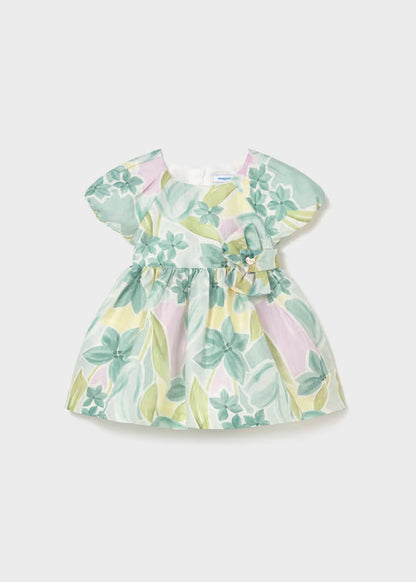 Vestido de ceremonia estampado flores verde lago