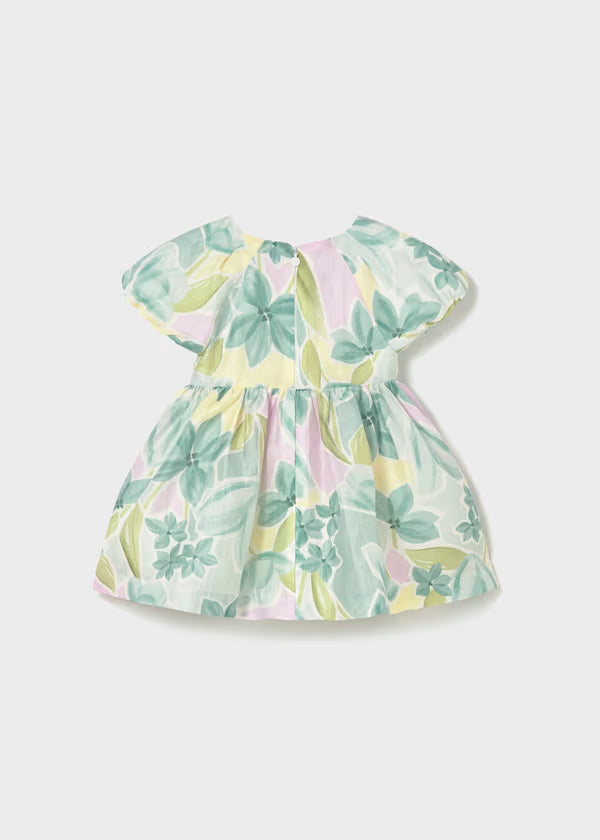 Vestido de ceremonia estampado flores verde lago