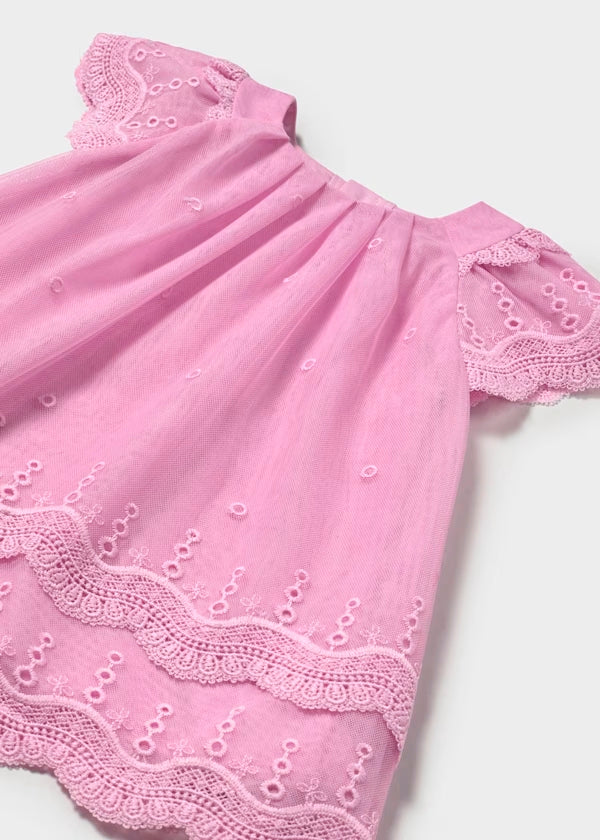 Vestido tul brocado, rosa malva, para bebé