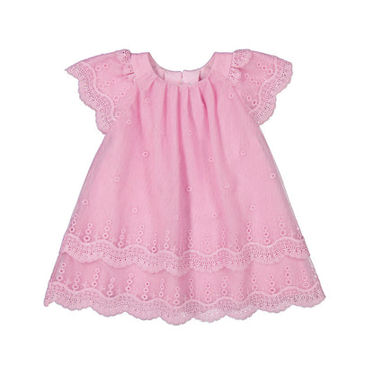 Vestido tul brocado, rosa malva, para bebé
