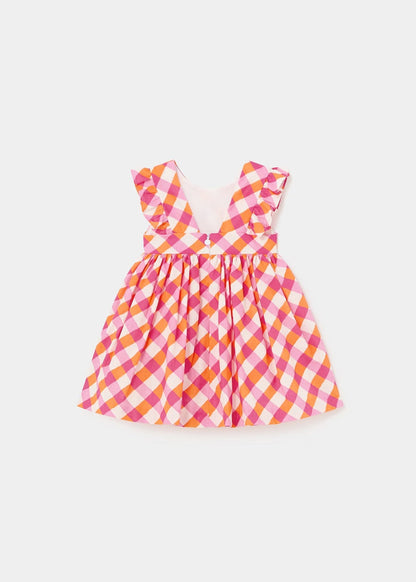 vestido cuadros naranja magenta