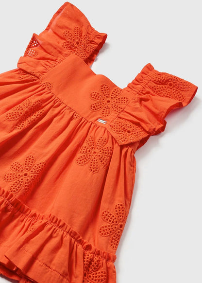 vestido bordado mangas volante rojo clementina