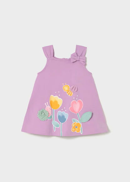 Vestido lilac tela algodón, print flores y abejita