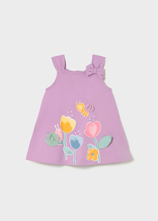 Vestido lilac tela algodón, print flores y abejita