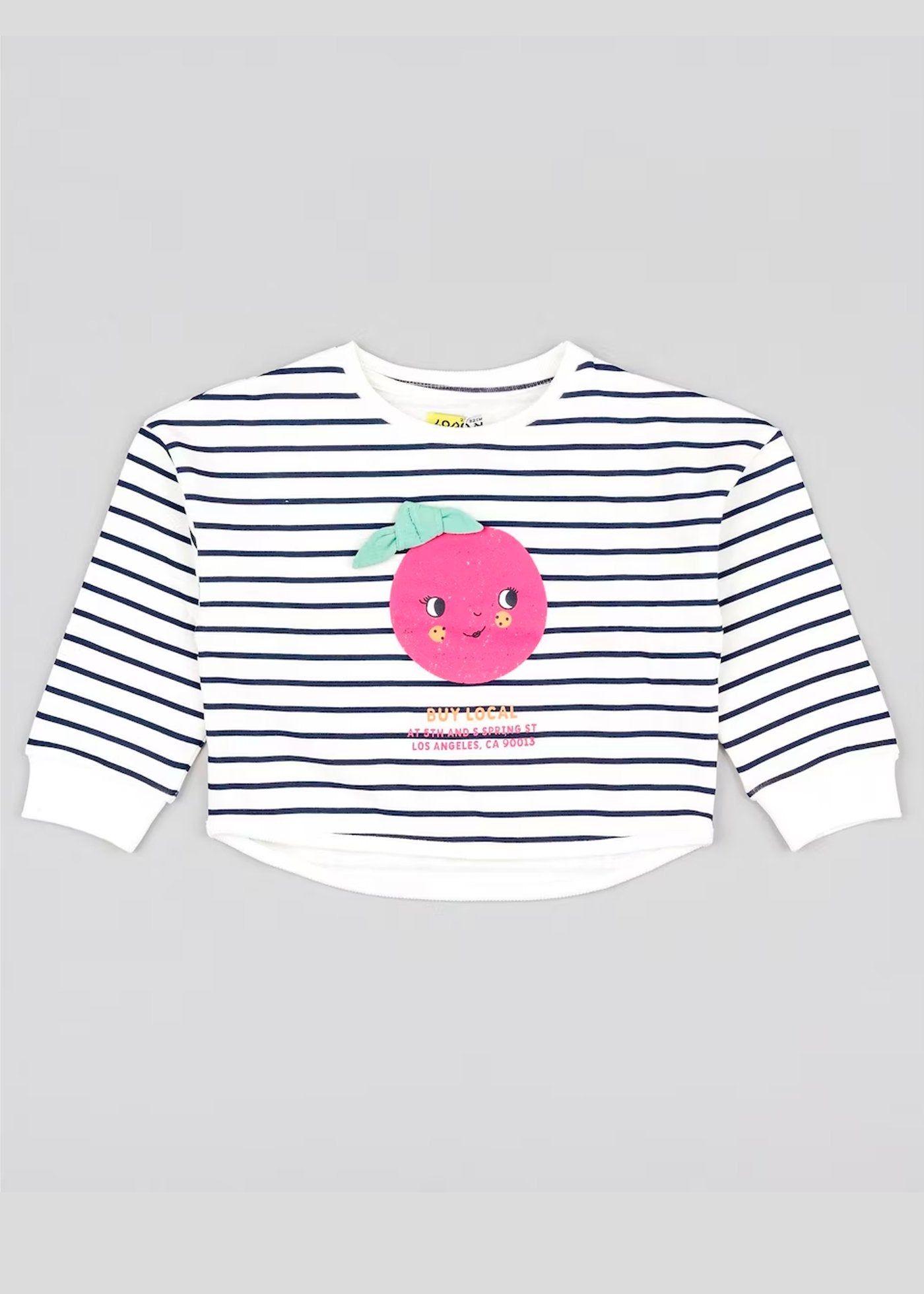 set suéter ligero a rayas print naranja rosa con leggins azul marino, marca losan