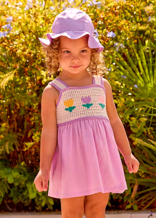 Vestido combinado lilac, peto crochet