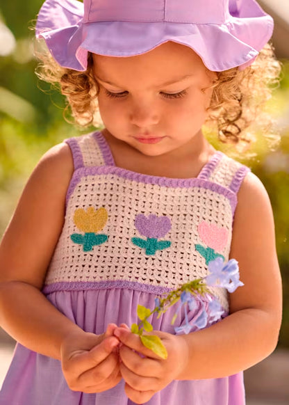 Vestido combinado lilac, peto crochet