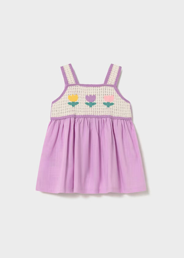 Vestido combinado lilac, peto crochet