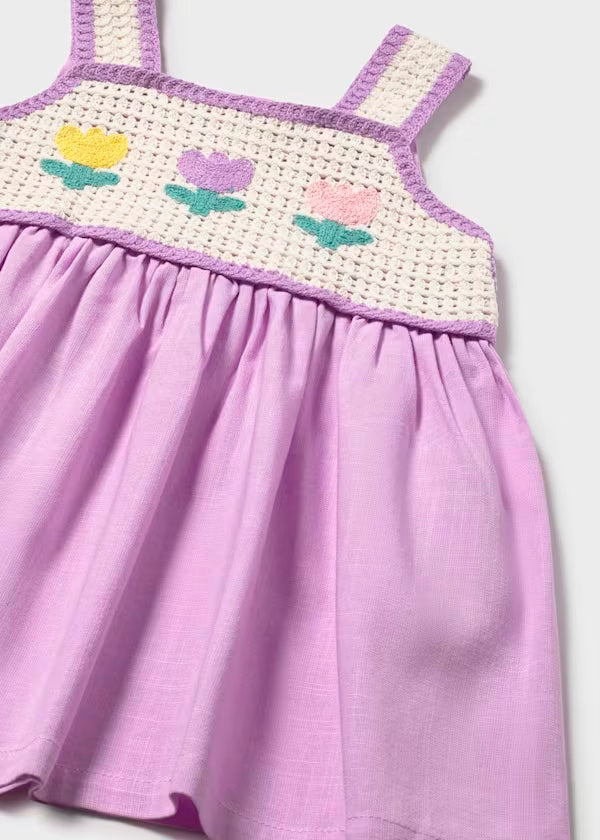 Vestido combinado lilac, peto crochet