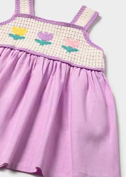 Vestido combinado lilac, peto crochet