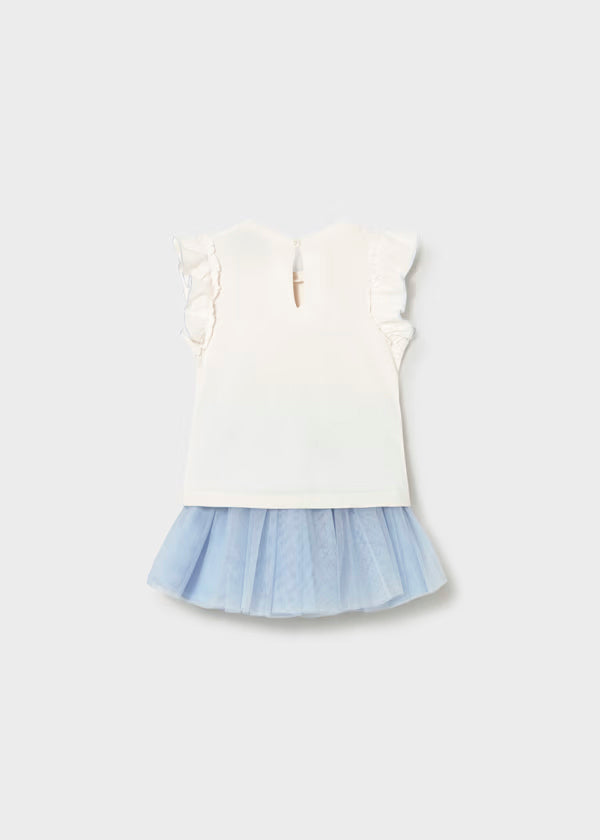 Conjunto de falda de tul  azul cielo + camiseta con volantes