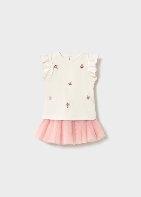 Conjunto de falda de tul  peonia + camiseta con volantes