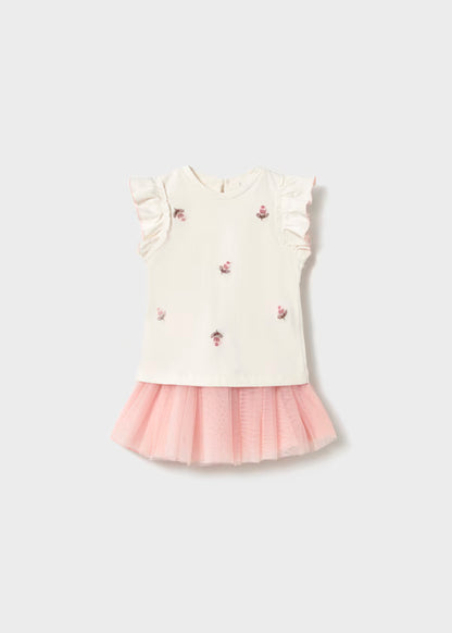 Conjunto de falda de tul  peonia + camiseta con volantes