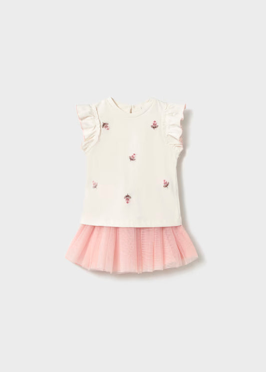 Conjunto de falda de tul  peonia + camiseta con volantes