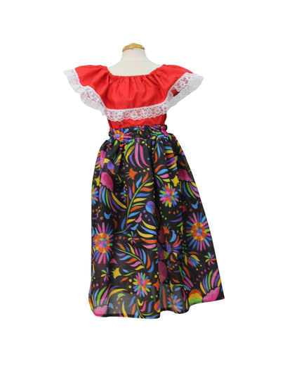 SET FALDA ADELITA FLORES  BLUSA CAMPESINA ROJA ENCAJE BLANCO