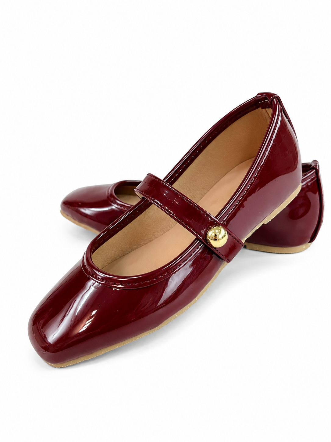 Zapato color vino charol  strap con boton