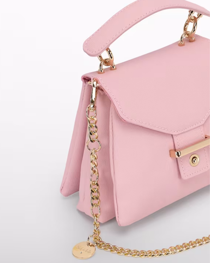 Bolso Trapecio Color Rosa, hebilla dorada