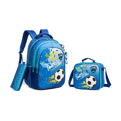 set de mochila, lapicera y lonchera tema fútbol
