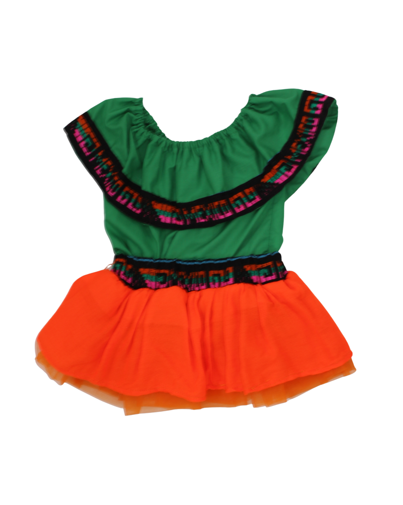 SET PATRIO TUTU CON BLUSA CAMPESINA VERDE, FALDA NARANJA