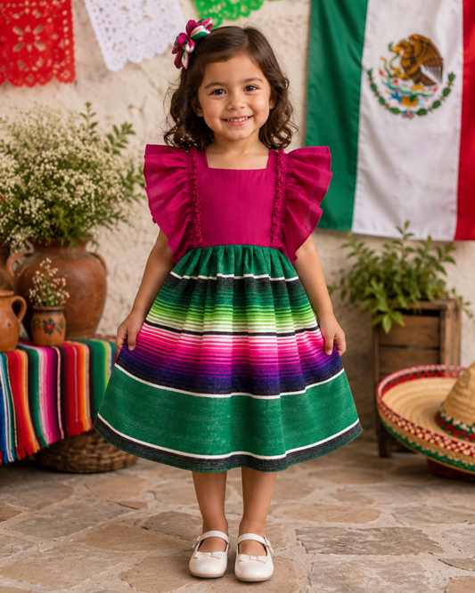 VESTIDO ADELITA TIPICO PATRIO SALTILLO PETO ROSA PURPURA