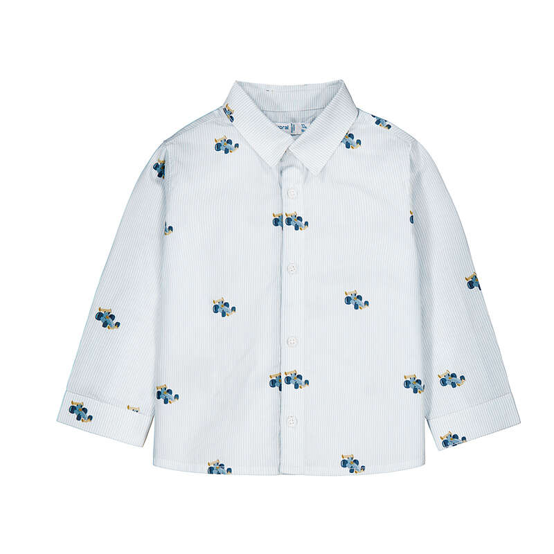 Camisa de manga larga a rayas azul blanco print coches