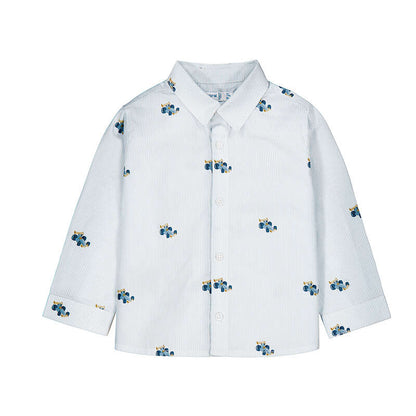 Camisa de manga larga a rayas azul blanco print coches