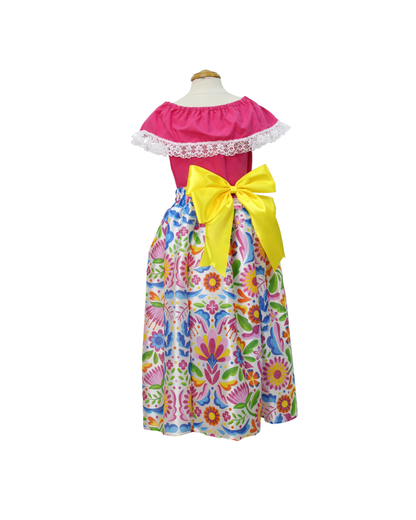 SET FALDA ADELITA FLORES  BLUSA CAMPESINA ROSA ENCAJE BLANCO