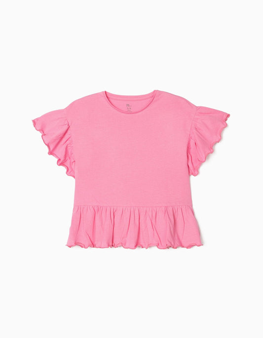 camiseta con volantes en manga