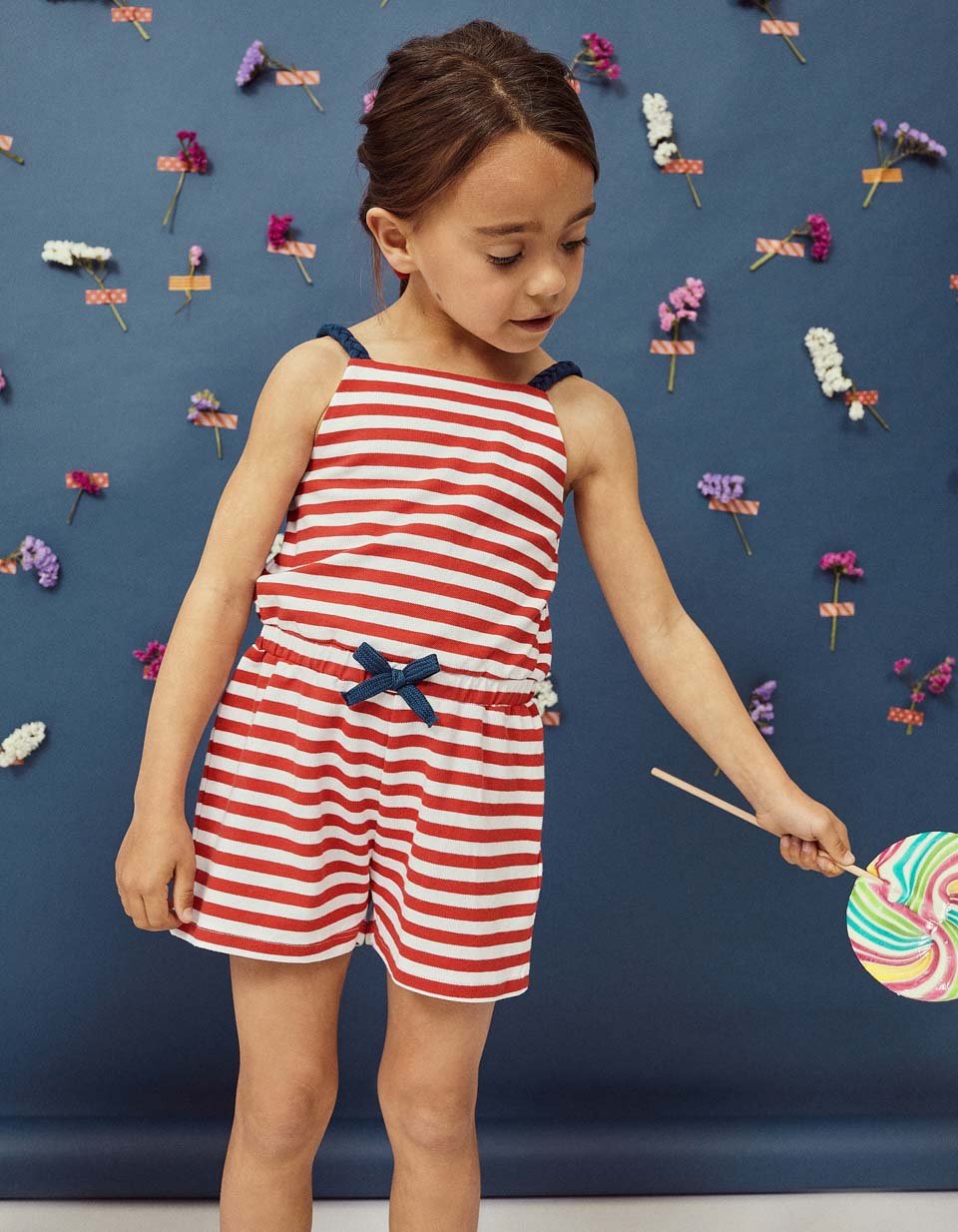 mono a rayas para niña, rojo con blanco