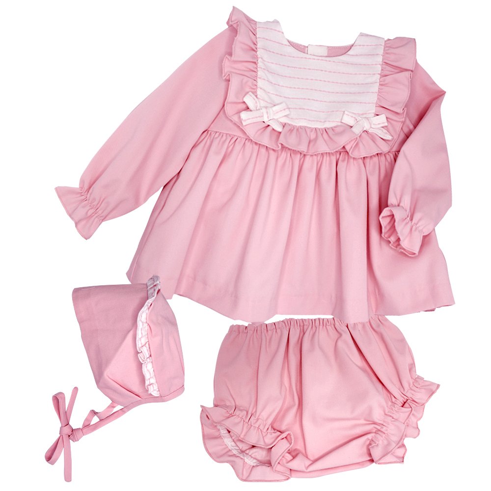 conjunto de braguitas capota y vestido para bebé