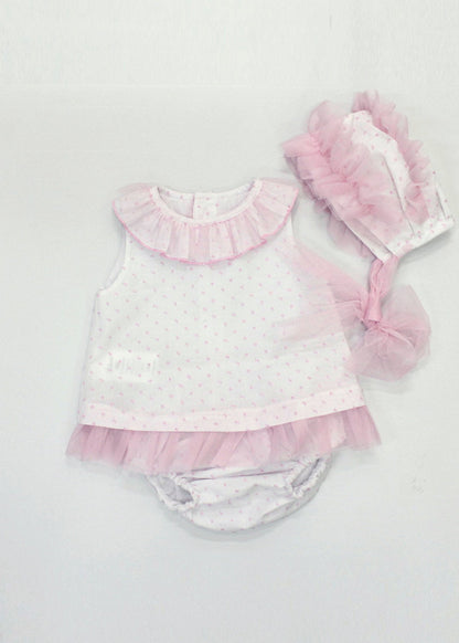 set vestido blanco puntos rosas