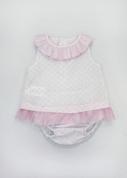 set vestido blanco puntos rosas