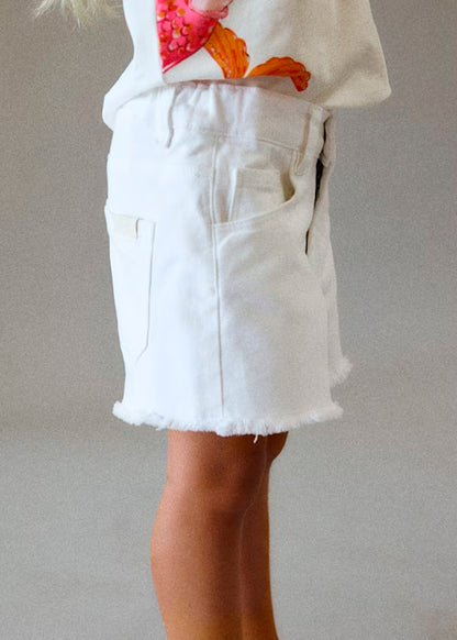 Short corto básico denim blanco, niña