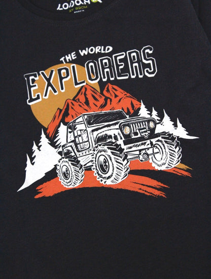 camiseta manga larga color gris obscuro, "the world explorers"