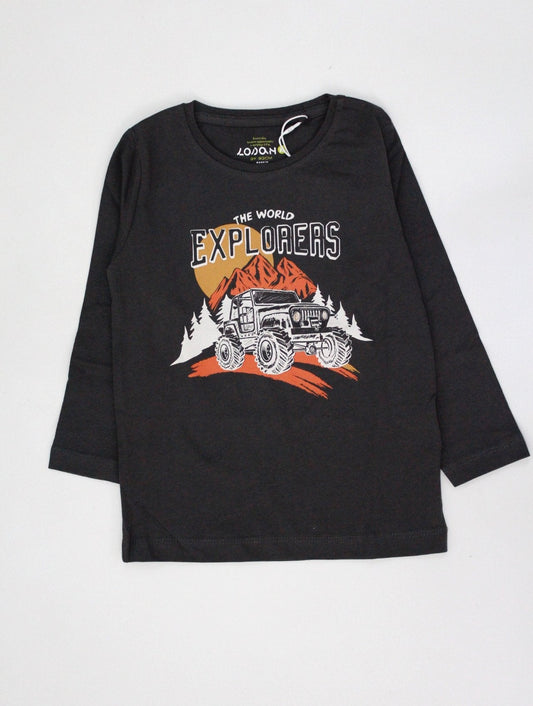 camiseta manga larga color gris obscuro, "the world explorers"