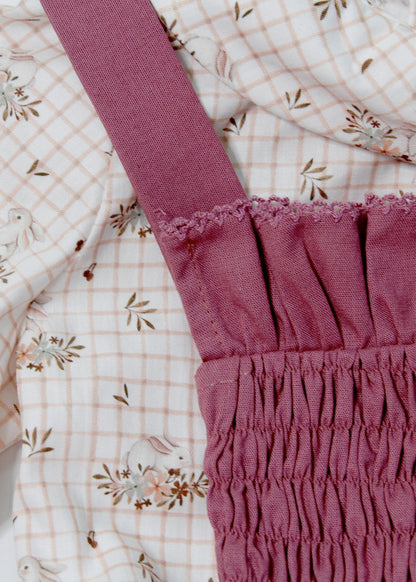 vestido crepe rosa tirantes y camisa beige, marca babiné